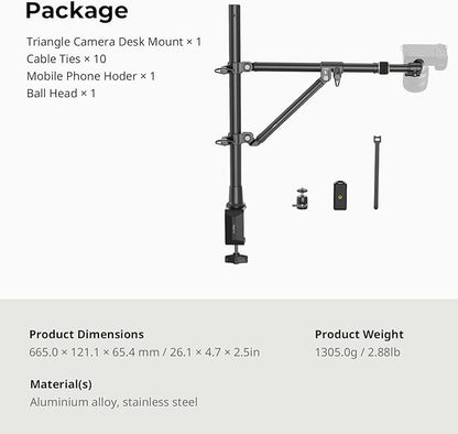SMALLRIG Triangle Camera Desk Mount, Max. Load 3kg/ 6.6lbs, Overhead Mount