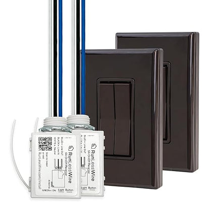 RunLessWire 3-Way Fan & Light Battery-Free DIY Kinetic Wireless Light Switch Kit