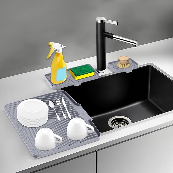 Silicone Dish Drying Mat for Kitchen Counter, Dish Drying Pad, Non-Slip Drain