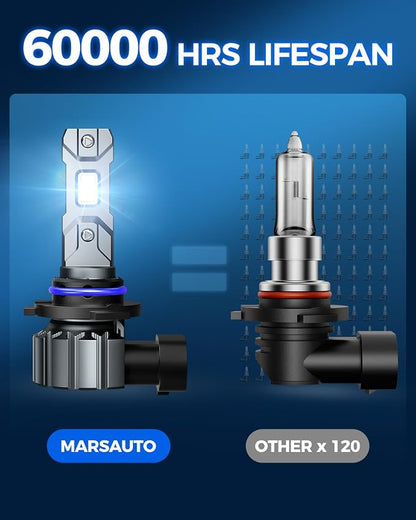 Marsauto M1S 9006 Bulbs 2025, 800% 30000LM Super Bright 9006/HB4 Fog Light, Real 1:1 Design, 6000K Cool White M1S HB4 Bulbs, 3 Min Quick Plug and Play, IP68, Pack of 2
