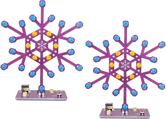 Soldering Practice Kit Snowflake Shaped LED Project Kit for School and Home Teaching Learning Electronic, Ideal Gift for Family and Friends, 2-Pack, 2-pack Snowflake Kit