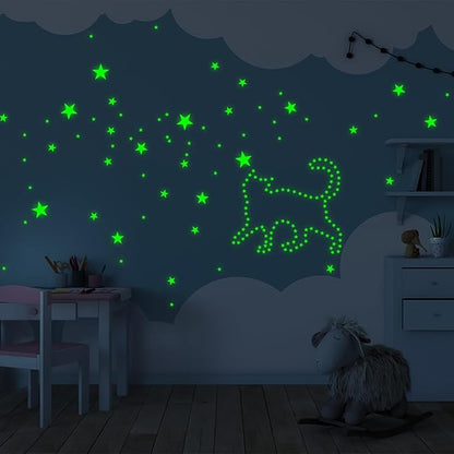 Glow in The Dark Stars Wall Stickers - 6 Sheets 307 Pcs Glowing Wall Decals Ceiling Stickers, Stick on Stars Glow in The Dark for Baby Kids Bedroom Wall Decor