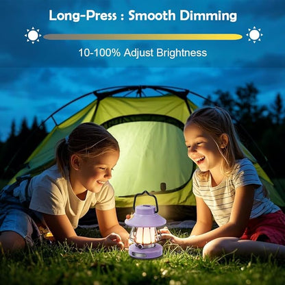 Camping Lantern for Kid Toddler Flashlight with Soft Light & Eye Protection Indoor Outdoor Hanging Tent Portable Night Light Battery Operated Sky Lanterns Rechargeable Lamp Gear Essentials (Purple)