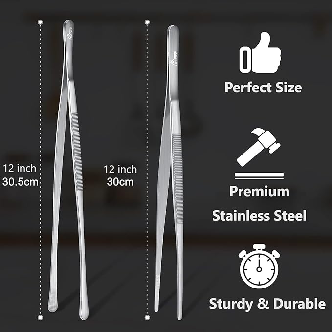 HOTEC Kitchen Tweezers Tongs Stainless Steel Professional Chef Tweezers