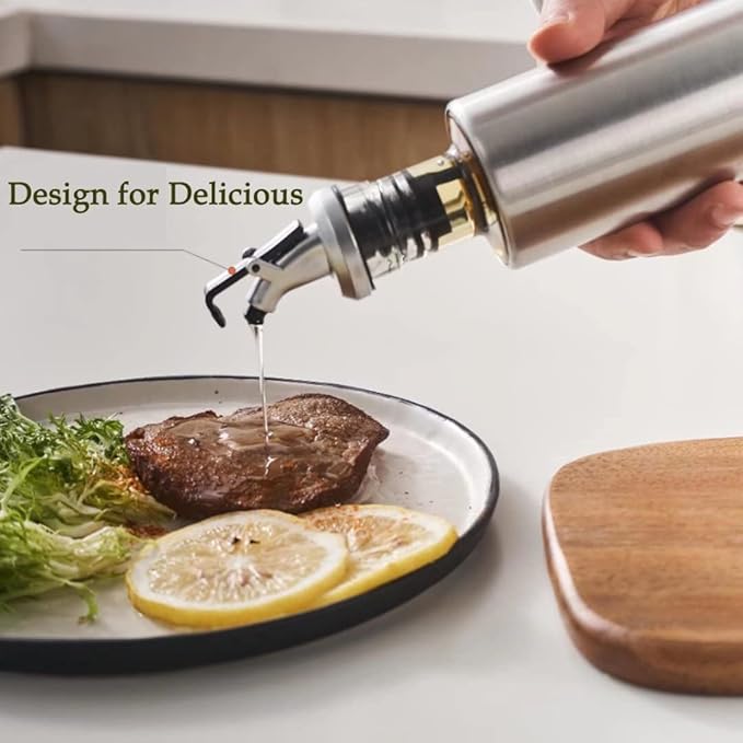 Mincham Olive Oil Dispenser - 7oz Glass & Stainless Steel Oil & Vinegar Cruet