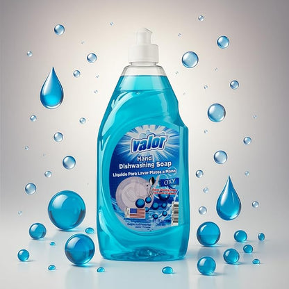 Valor Dishwashing Liquid, 25 fl oz – Dish Soap for Kitchen & Bathroom, Grease-Fighting, Gentle on Hands, Fast Rinse, Eco-Friendly Biodegradable Formula (25.5 oz (Pack of 6), Oxy Power)