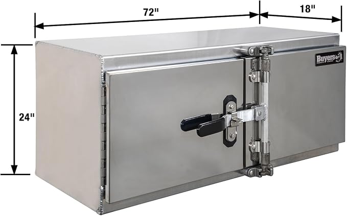 Buyers Products 1762630, 18x24x72 Smooth Aluminum Underbody Truck Tool Box with Double Barn Door, Cam‑Lock Hardware, Rain Gutter Seal, Universal Mount Storage for Flatbed and Trailer Use