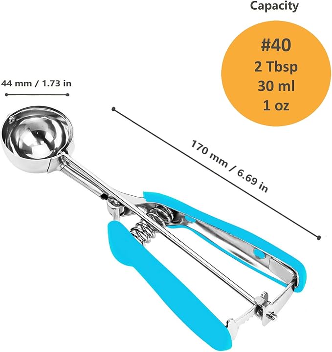 Cookie Scoop, Ice Cream Scoop, 2 Tbsp/ 30 ml/ 1 oz Cookie Scoops for Baking, 18/8 Stainless Steel Cookie Scooper for Baking, Ice Cream Scooper with Trigger Release, Cookie Dough Scoop (Blue)
