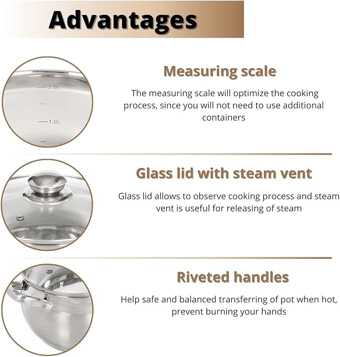 Daniks Classic 3 Quart Stainless Steel Stock Pot