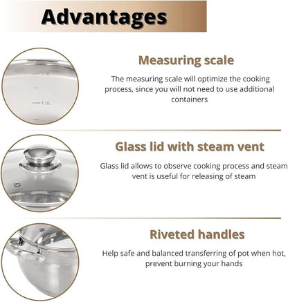 Daniks Classic 3 Quart Stainless Steel Stock Pot