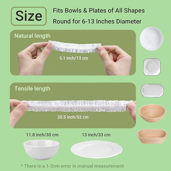 100Pcs Extra Large Plastic Bowl Covers Fits 6-13 Inch Bowls, Elastic Reusable