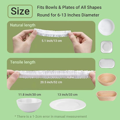 100Pcs Extra Large Plastic Bowl Covers Fits 6-13 Inch Bowls, Elastic Reusable