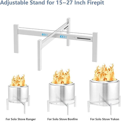 Firepit Stand for Solo Stove Accessories Bonfire Ranger Yukon and Other from 15 to 27 inch Fire Pit Adjustable Stainless Steel Outside Solostove Fireplace Patio Camping Backyard Parts