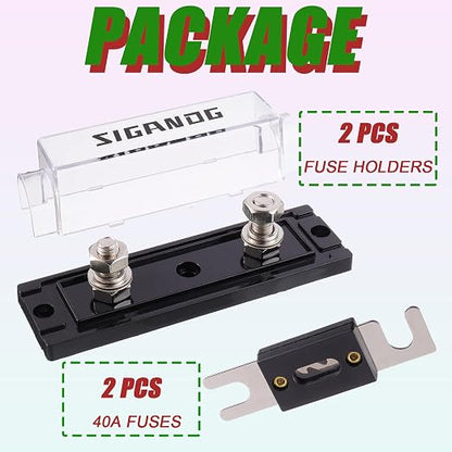 40 Amp ANL Fuse Holder 0/2/4 Gauge Fuse Block with 40A ANL Fuses for Car Audio Truck DIY (2 Pack)