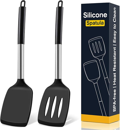 2 Pack Silicone Spatula Set, Solid & Slotted Turner