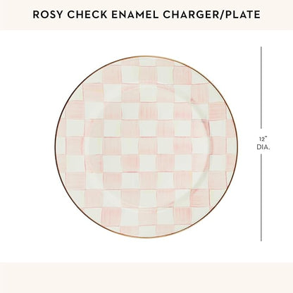 MACKENZIE-CHILDS Enamel Charger Plate, Charger Decoration for Dinner Plates or Home Decor, 12 Inches, Pink-and-White Rosy Check, Set of 1