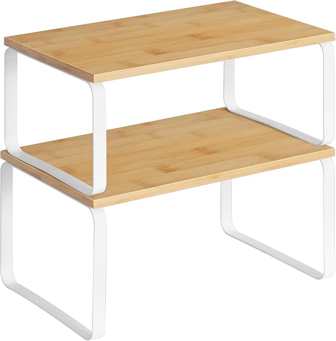 HOOBRO Cabinet Organizer Shelf, Expandable Kitchen Storage, Stackable Bamboo