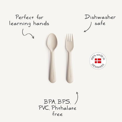 mushie Flatware Fork and Spoon Set for Toddlers | Made in Denmark (Smoke)