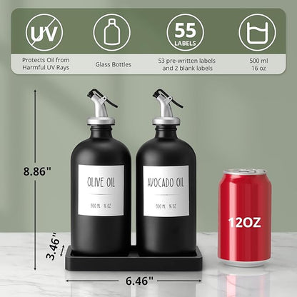 Olive Oil Dispenser Bottle for Kitchen, 16oz Glass Oil and Vinegar Cruet Set