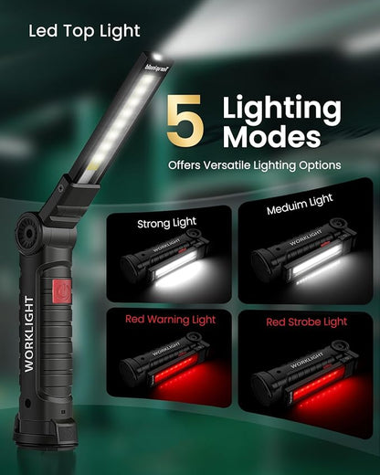 Coquimbo Christmas Stocking Stuffers White Elephant Gifts for Adults Men Him Dad, Rechargeable LED Work Light BBQ Grill Accessories Magnetic Flashlight, Mechanic Light Tools Mens Gifts (2 Pack Black)