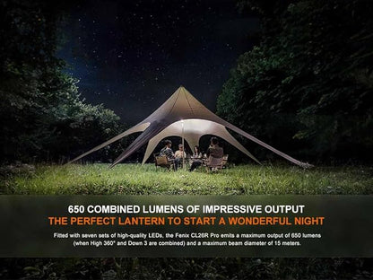 Fenix CL26R Pro Camping Lantern, Olive Drab, 650 lumens Bright, USB-C Rechargeable , Compact and Portable Perfect for Hurricane, Emergency, Hiking, Power Outage with LumenTac Organizer