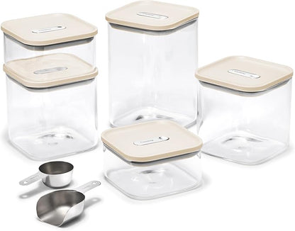 Caraway 14-Piece Glass Airtight Food Storage Containers with Lids – Non-Toxic, BPA-Free Kitchen Storage Containers – Stackable, Space-Saving Airtight Containers for Dry Goods and More - Cream
