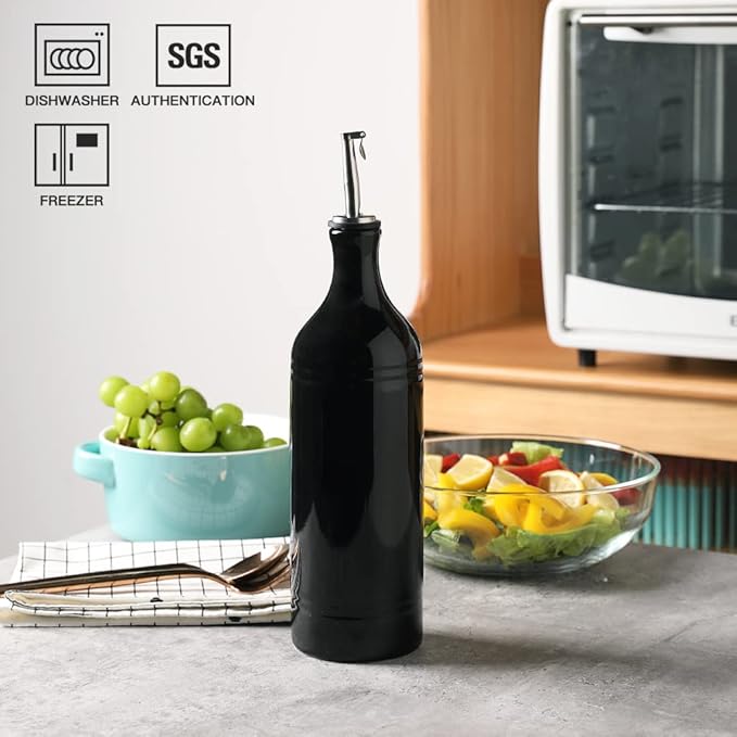 Sweejar Large Ceramic Olive Oil Dispenser Bottle, Opaque Oil Cruet Protects to