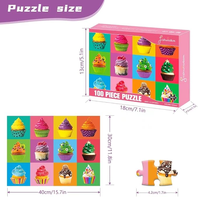100 Piece Donuts Jigsaw Puzzle for Kids Teens Age 4-8 Gift Family Time (Cupcakes)