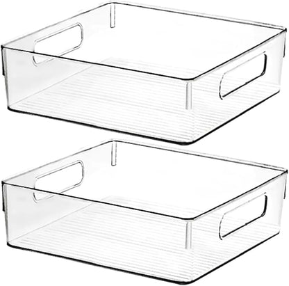 Clear Plastic Storage Bins, Pantry Organizers and Storage or Kitchen Organization and Storage Containers Bins for Organizing, Fridge, Freezer, Bathroom, Pantries, Refrigerator, Cabinet Organizer Bin