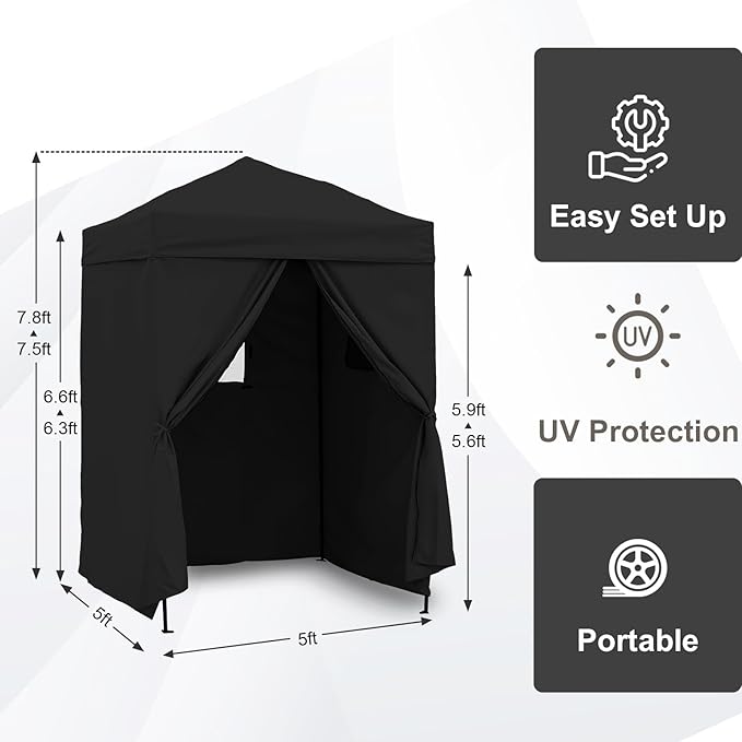 EAGLE PEAK Flex Ultra Compact 5x5 Pop-up Canopy, Sun Shelter, Changing Room, Portable Privacy Canopy Cabana for Pool, Fashion Photoshoots, or Camping, Black