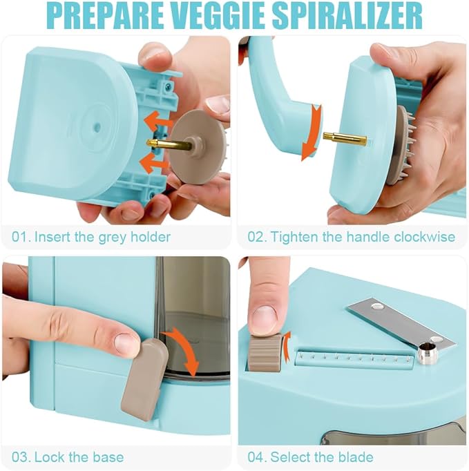 Vegetable Spiralizer 4-IN-1 Rotating Blade Veggie Spiralizer Zucchini Noodle Maker with Strong Suction Cup Spiral Vegetable Cutter Slicer - Blue