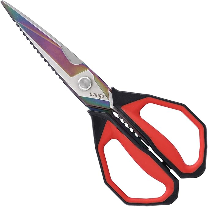 LIVINGO Sharp Kitchen Scissors for Food - Titanium Coated Forged Stainless Steel Heavy Duty Shears All Purpose for Cooking Utility Cutting Poultry Turkey Bone, Meat, Dishwasher Safe, 9 Inches