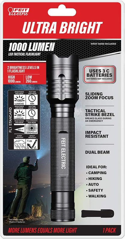 Feit Electric LED Tactical Flashlight - Aluminum Alloy - Zoomable Strike Bezel| Requires