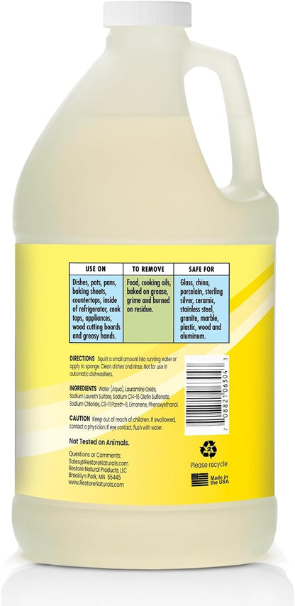 Restore Naturals Non Toxic Liquid Dish Soap - 64 Fl Oz - Plant Based | Biodegradable | Gentle Formula | Cruelty Free | Made in the USA - 3 Pack
