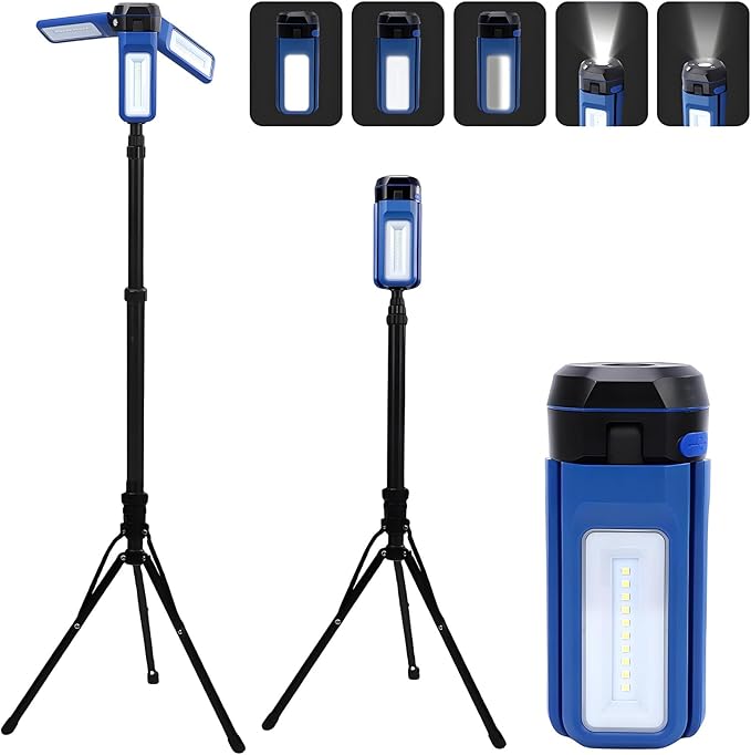 Camping Light Stand with Telescoping Pole - Rechargeable Solar Tent Lamp, Portable Cordless Camping Tent Light with 3 LED Heads, 5 Modes, 82" Tripod