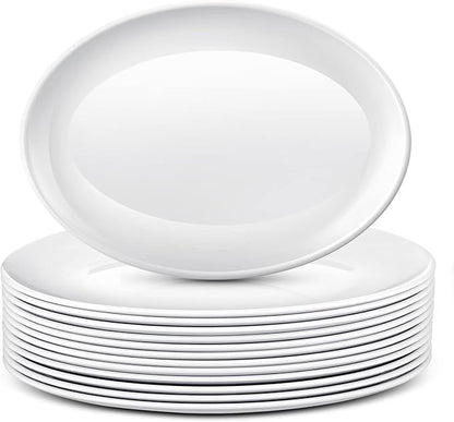 Dandat 12 Pcs Large Serving Platters Oval Trays White Plates Serving Dish for Wedding Party Restaurant Home Steak, Taco, Sushi, Appetizer, Cake (12 Inch)