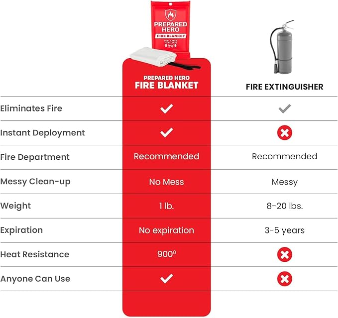 Prepared Hero Emergency Blanket - 1 Pack - Fiberglass Fire Suppression Blanket for Kitchen, Home 39” x 39”