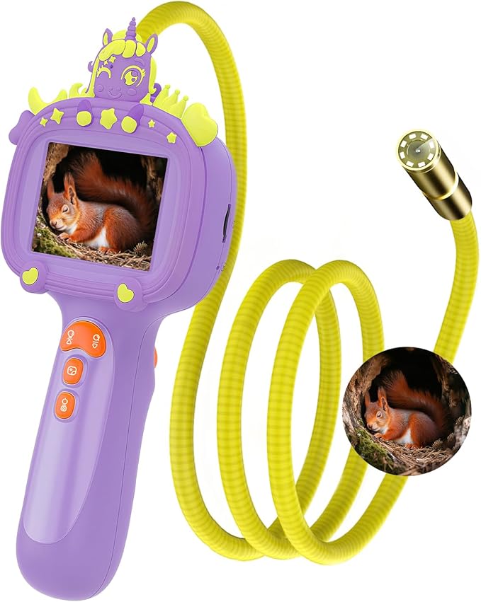 Borescope Snake Camera Endoscope with Light & Flexible Tube for Kids - Educational STEM Science Toy for Boys & Girls Ages 3-10, Birthday for Nature Exploration - Purple