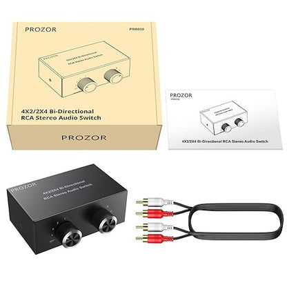 PROZOR 4-Way Stereo L/R Sound Channel Bi-Directional Audio Switcher, 2 in 4 Out