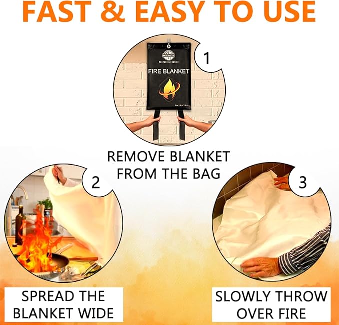 SAFECASTLE Emergency Fire Blanket 59"x59" Large Size, 2 Pack Fire Retardant Blanket with Fireproof Tabs for Home, Warehouse, Outdoor, Office, Car and Camping Fire Protection Survival Safety