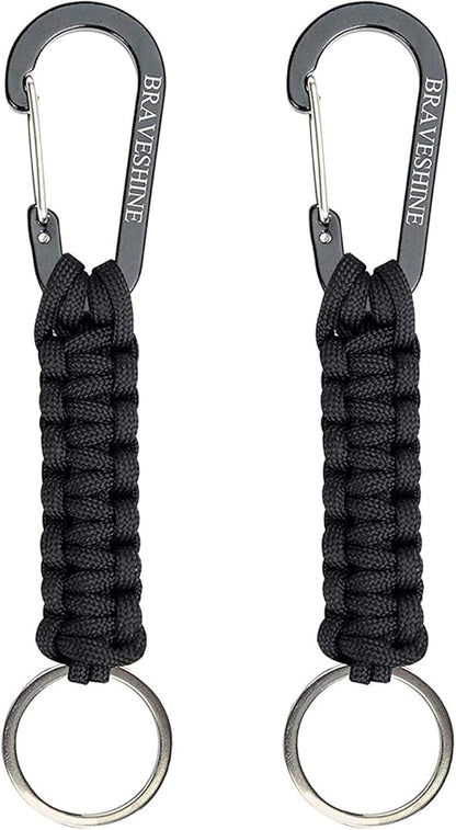 BRAVESHINE Paracord Keychain Carabiner Clip, D Ring Lanyard Hanger Stroller Hook for Water Bottle, Key, Backpacks, Men, Women