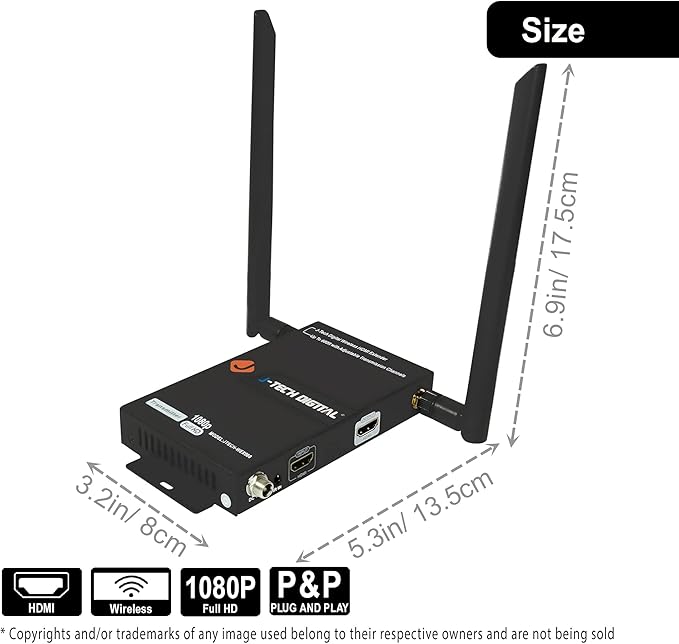 J-Tech Digital Wireless HDMI Extender 1080p up to 660 ft Extension, Transmitter