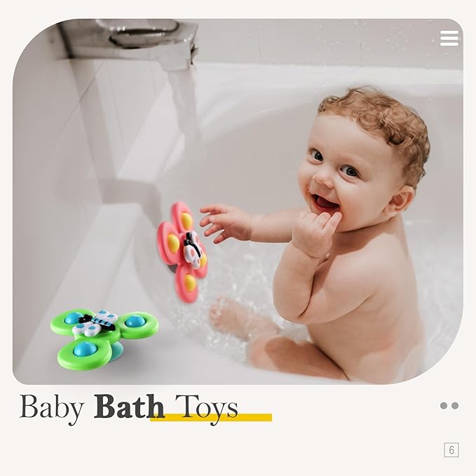 ALASOU 3PCS Suction Cup Spinner Toys for 1 Year Old Boy Girl|Spinning Top Baby Toys 12 18 Months|1 2 Year Old Boy Birthday Gift|Baby Bath Toy for Kids Ages 1-3|Sensory Toy for Toddlers 1-3