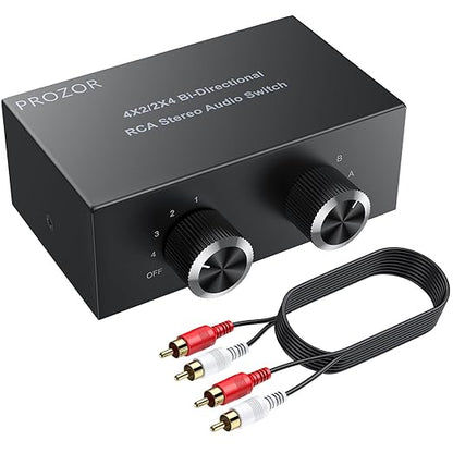 PROZOR 4-Way Stereo L/R Sound Channel Bi-Directional Audio Switcher, 2 in 4 Out