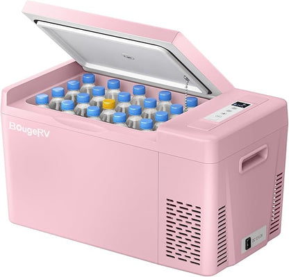 BougeRV Pink 23Quart Portable Refrigerator, 12 Volt Fridge 22L, Portable Freezer Compressor Cooler 12/24V DC 110~240 Volt AC for Truck Van RV Camper -8℉~50℉