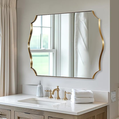 ANDY STAR 30x48 Inch Gold Bathroom Mirror, Large Brushed Gold Rectangle Mirror