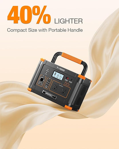 GRECELL 999Wh Solar Generator 1000W, Portable Power Station with 60W USB-C PD Output, 110V Pure Sine Wave AC Outlet Backup Lithium Battery for Outdoors Camping Travel Hunting Home (Peak 2000W)