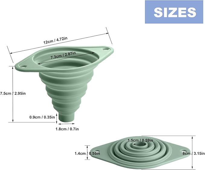 Kitchen Funnel Set 3 Pack, Collapsible Silicone Funnel