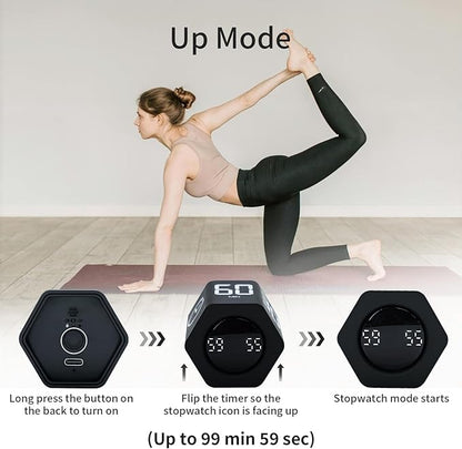 Productivity Timer Flip Gravity Sensor Cube Timer Countdown & Countup, Mute &