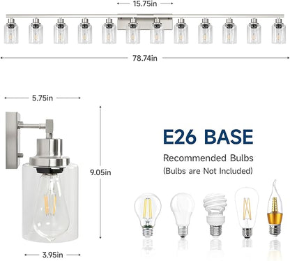 DIKAIDA Brushed Nickel Bathroom Vanity Light, 12 Light Brushed Nickel Bathroom